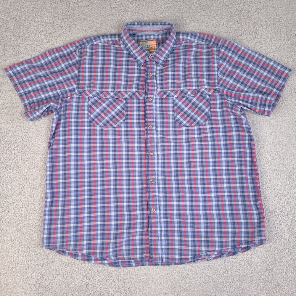 Outdoor Life Shirt Mens XXL Blue‎ Red Plaid Short Sleeve Pockets Cotton USA